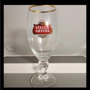 Stella Artois Chalice Glass Graphic Stemmed Glass Bar Ware Mancave Gold Rimmed